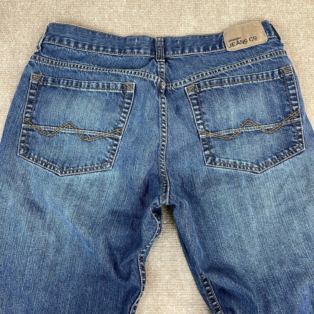 Wrangler Slim Straight Jeans Mens 33x29 Blue Whiskered Denim Medium Wash Western - Picture 4 of 12